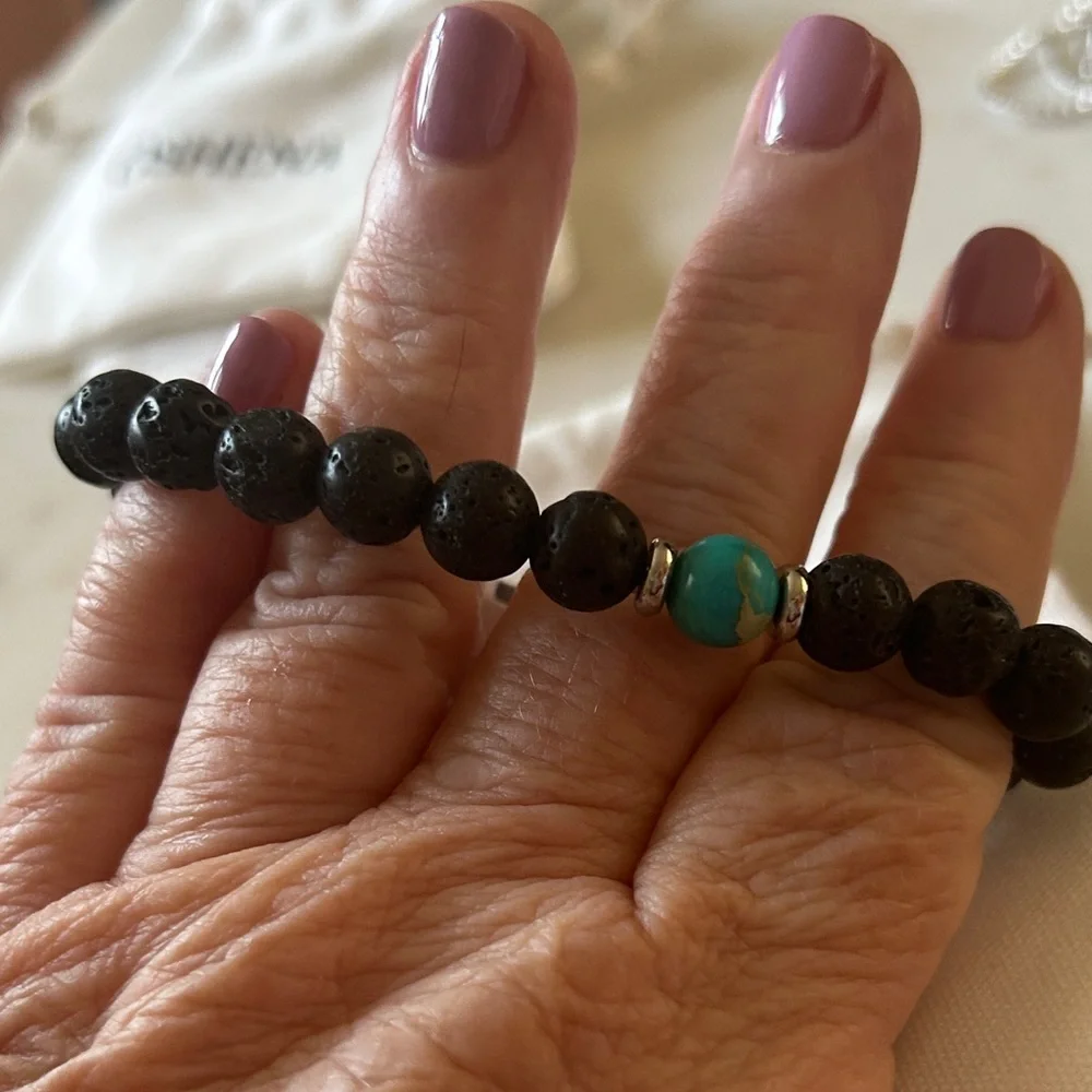 Oshena‎ beachwear Black and Turquoise lava Beaded Bracelet UNISEX